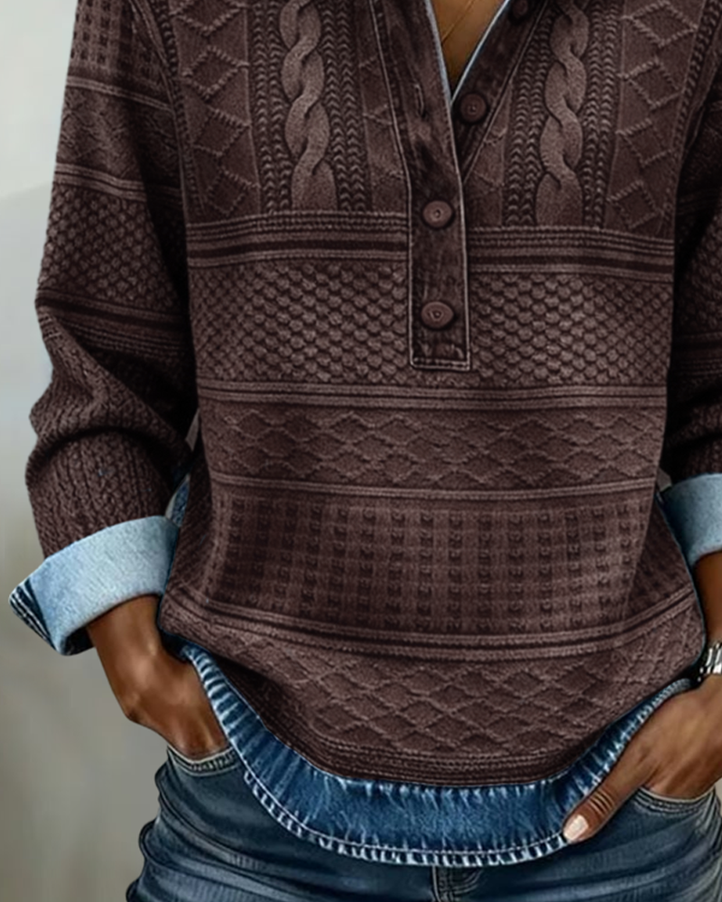 Women's Collared Button Neck Patterned Knitted Jumper view 8