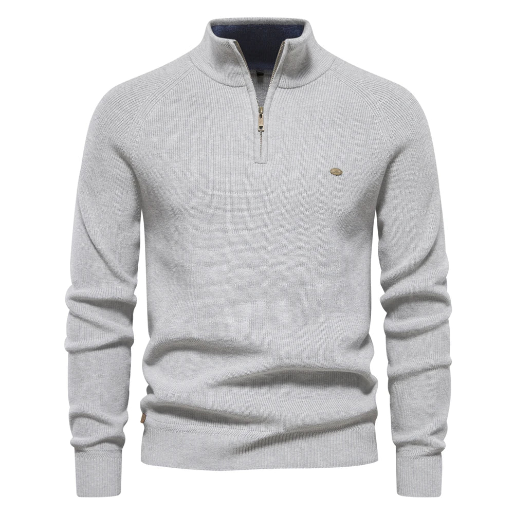 Men's Ribbed Knitted Quarter Zip Jumper
