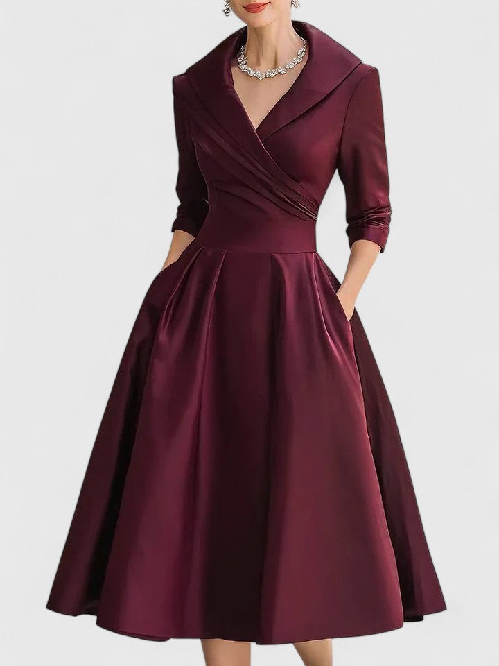 Women's Beige Midi Dress in Burgundy