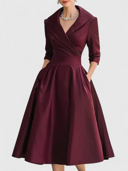 Women's Beige Midi Dress in Burgundy