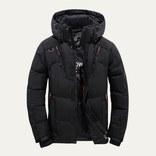 Men's Black Hooded Thermal Winter Coat