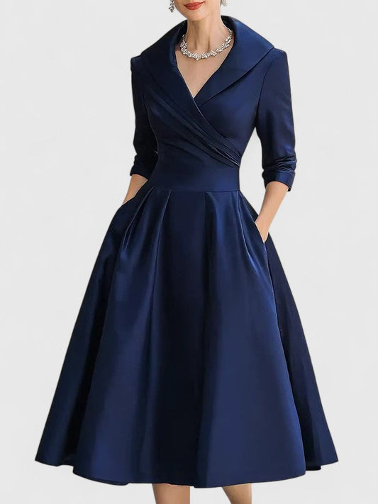 Women's Beige Midi Dress in Navy