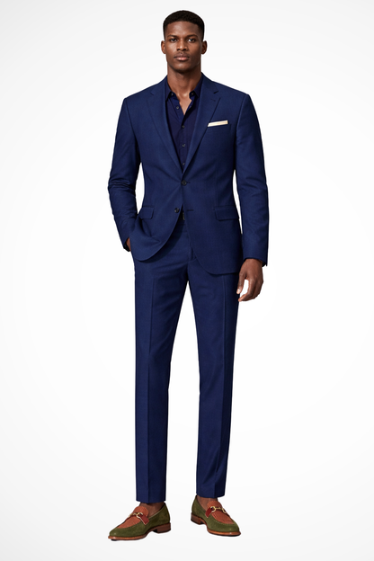 Men's Lapel Collar Single Breasted Button Front Three Piece Suit in Navy