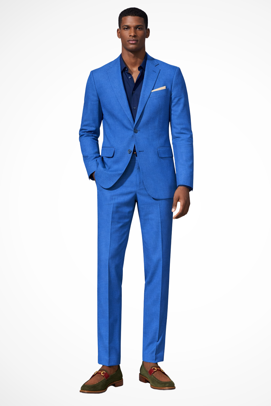 Men's Lapel Collar Single Breasted Button Front Three Piece Suit in Blue
