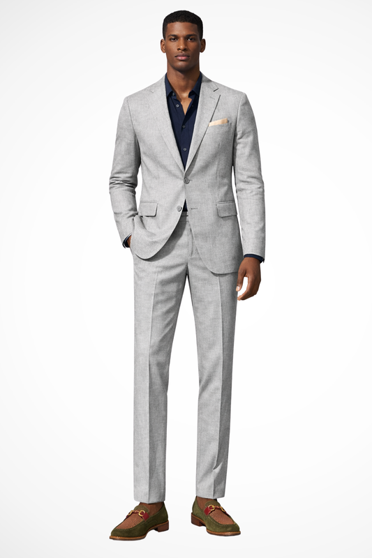 Men's Lapel Collar Single Breasted Button Front Three Piece Suit in Light Grey