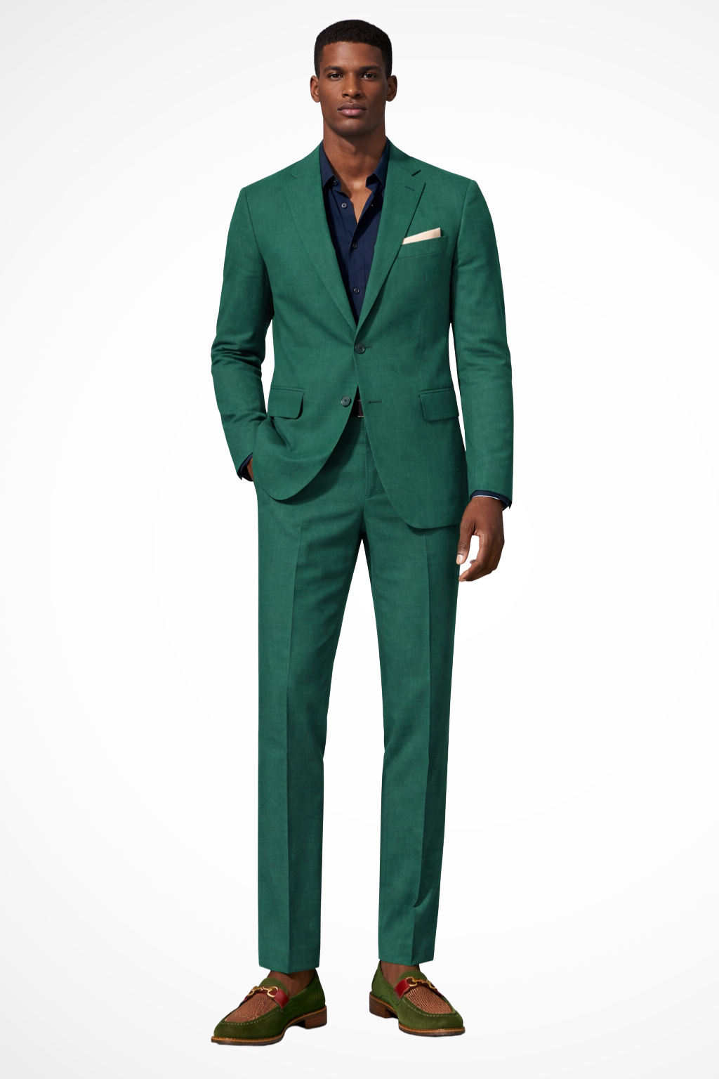 Men's Lapel Collar Single Breasted Button Front Three Piece Suit in Teal