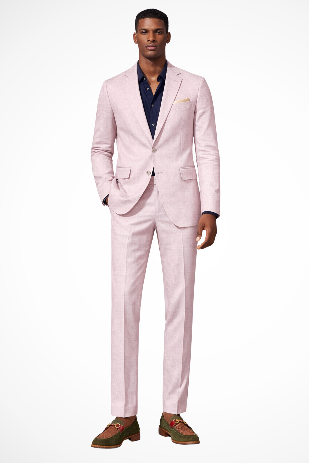 Men's Lapel Collar Single Breasted Button Front Three Piece Suit in Pink