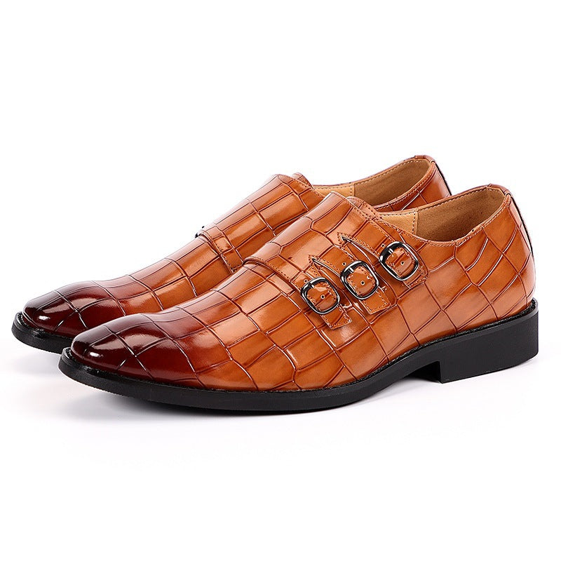 Men's Square Toe Brogue Detail Walking Shoes in Camel