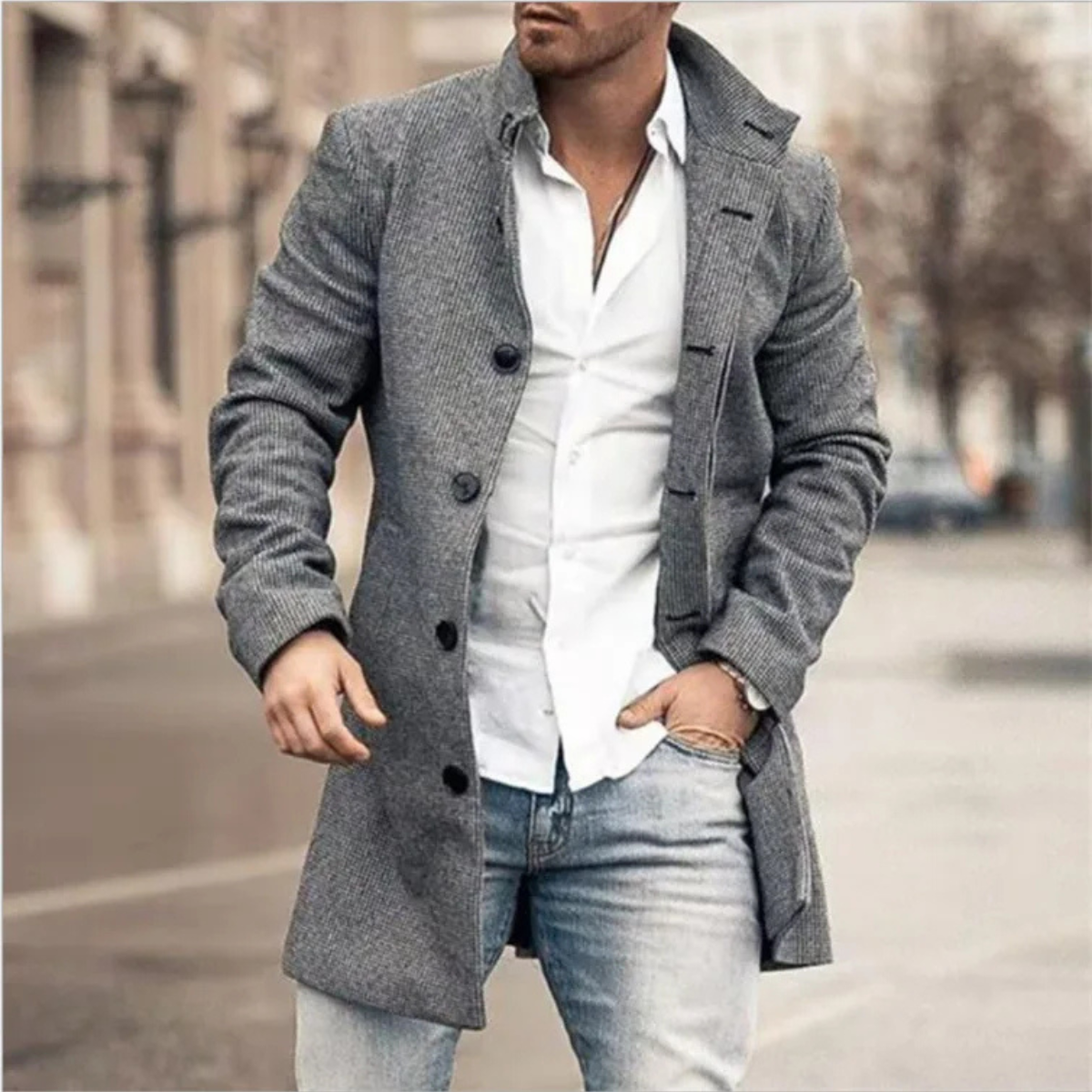 Men's Blue Checked Winter Coat