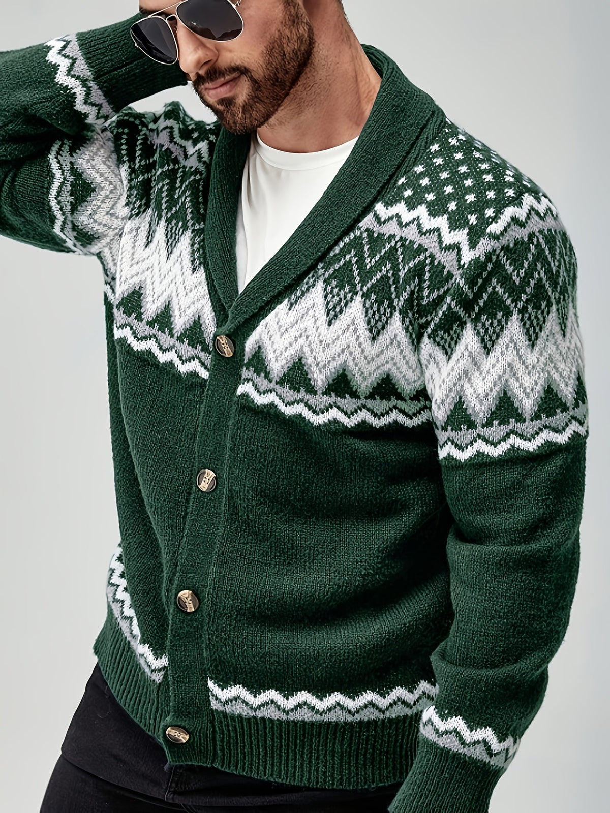 Men's Geometric Button Front Chunky Knit Cardigan