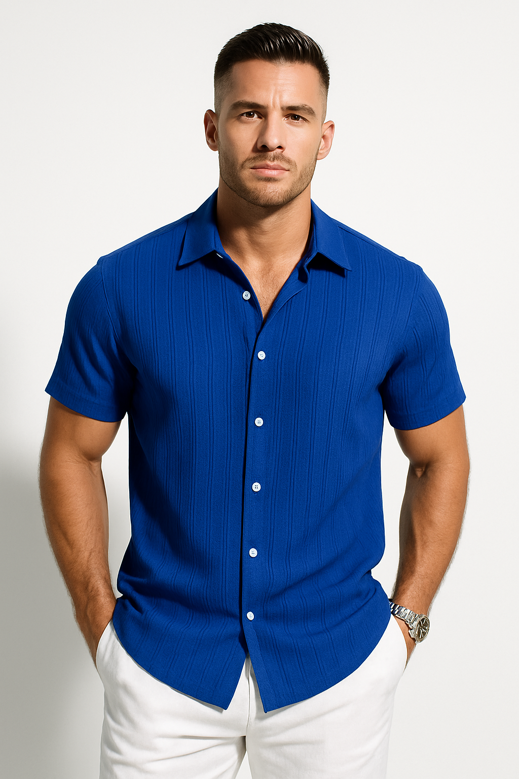Men's Light Blue Short Sleeve Shirt in Blue