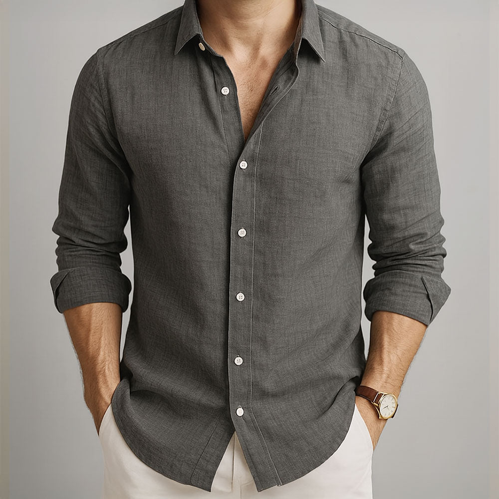 Men's Long Sleeve Button Front Polo Shirt in Grey