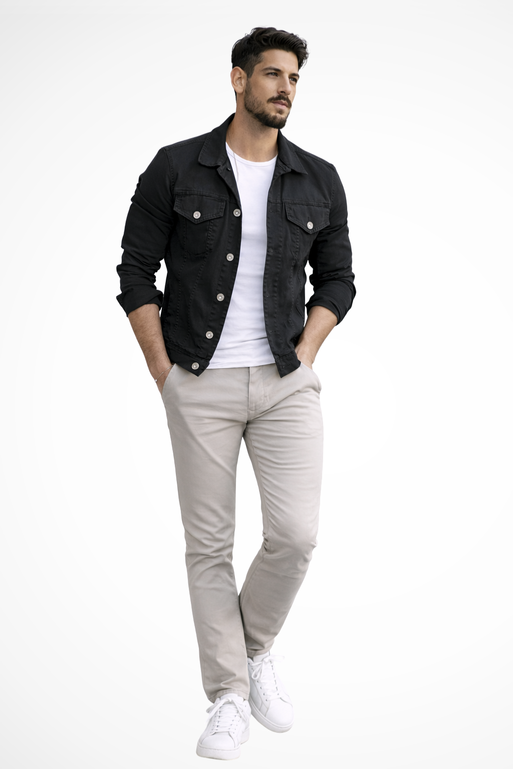 Men's Slim Fit Button Front Denim Jacket in Black