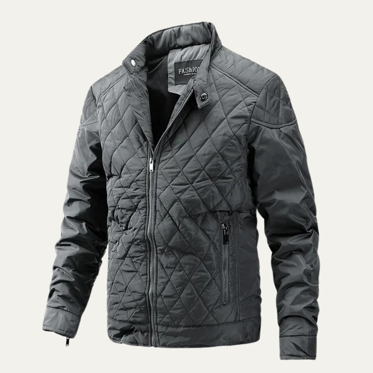 Men's Zip Detail Stand Collar Quilted Jacket