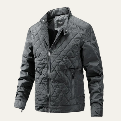 Men's Zip Detail Stand Collar Quilted Jacket