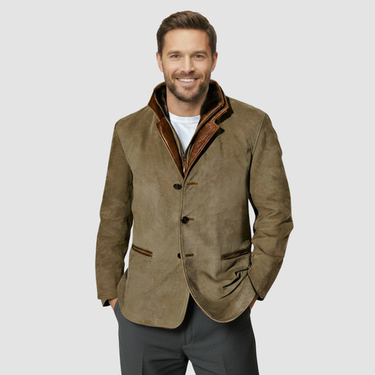 Men's Navy Blue Faux Fur Coat in Khaki