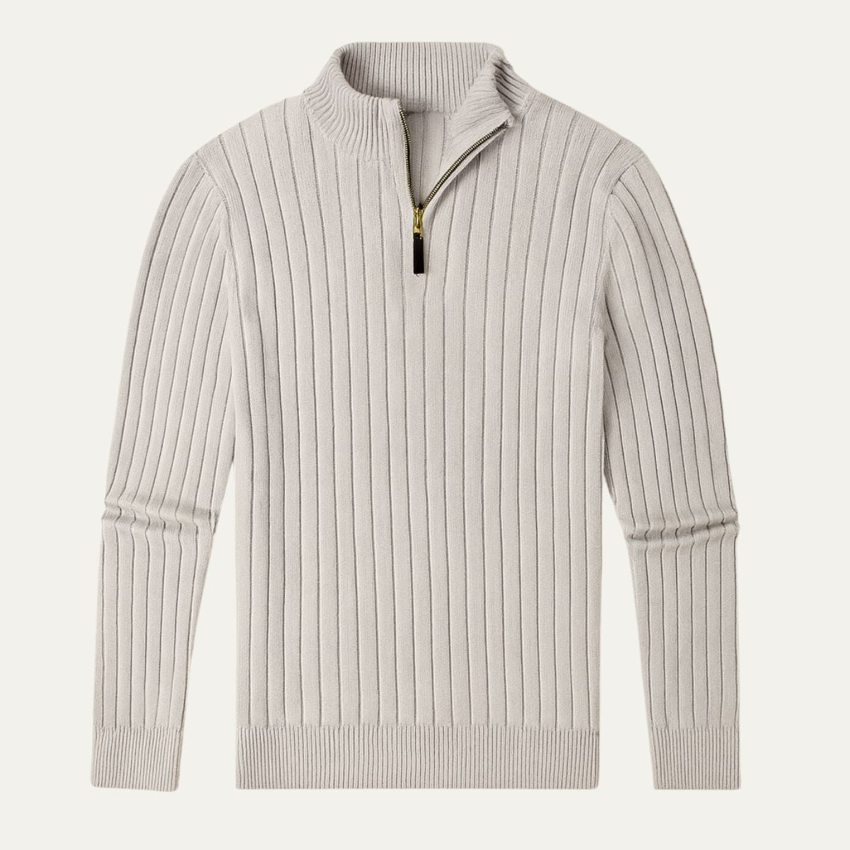 Men's Ribbed Quarter Zip Knitted Jumper in White