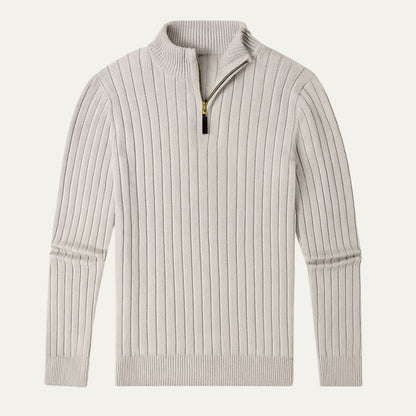 Men's Ribbed Quarter Zip Knitted Jumper in White
