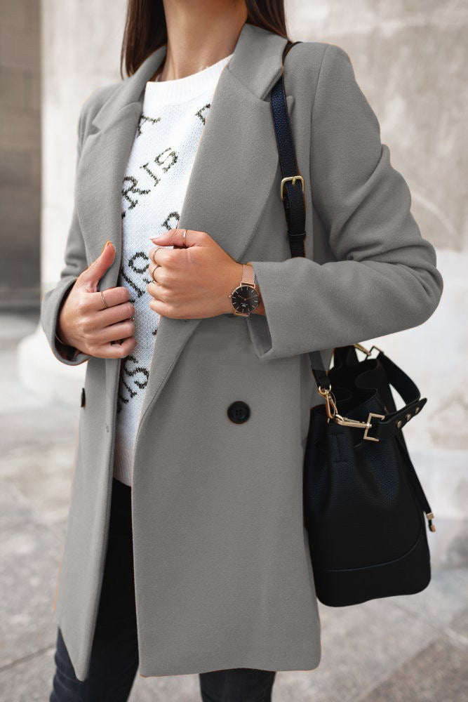 Women's Double Breasted Casual Overcoat in Grey