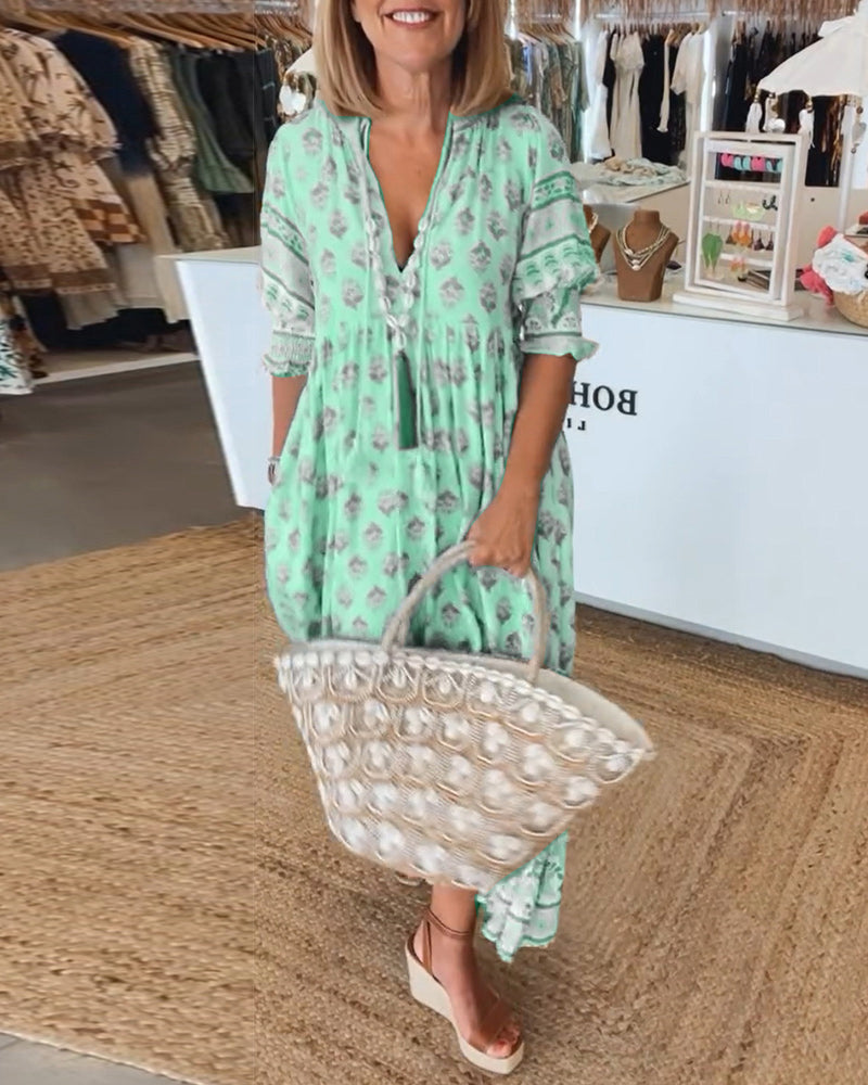Women's Printed V Neck Maxi Dress view 6