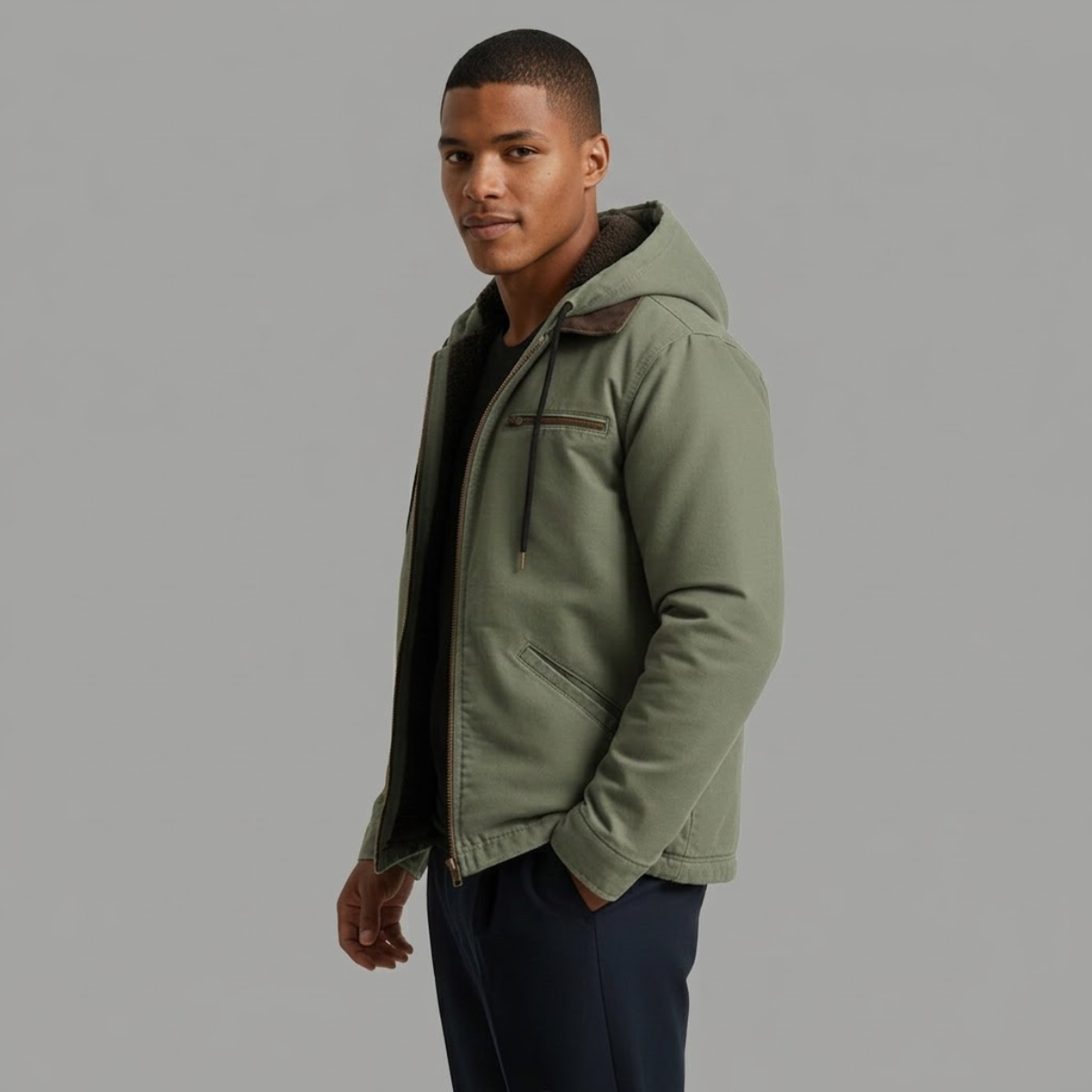 Men's Hooded Fleece Lined Winter Coat