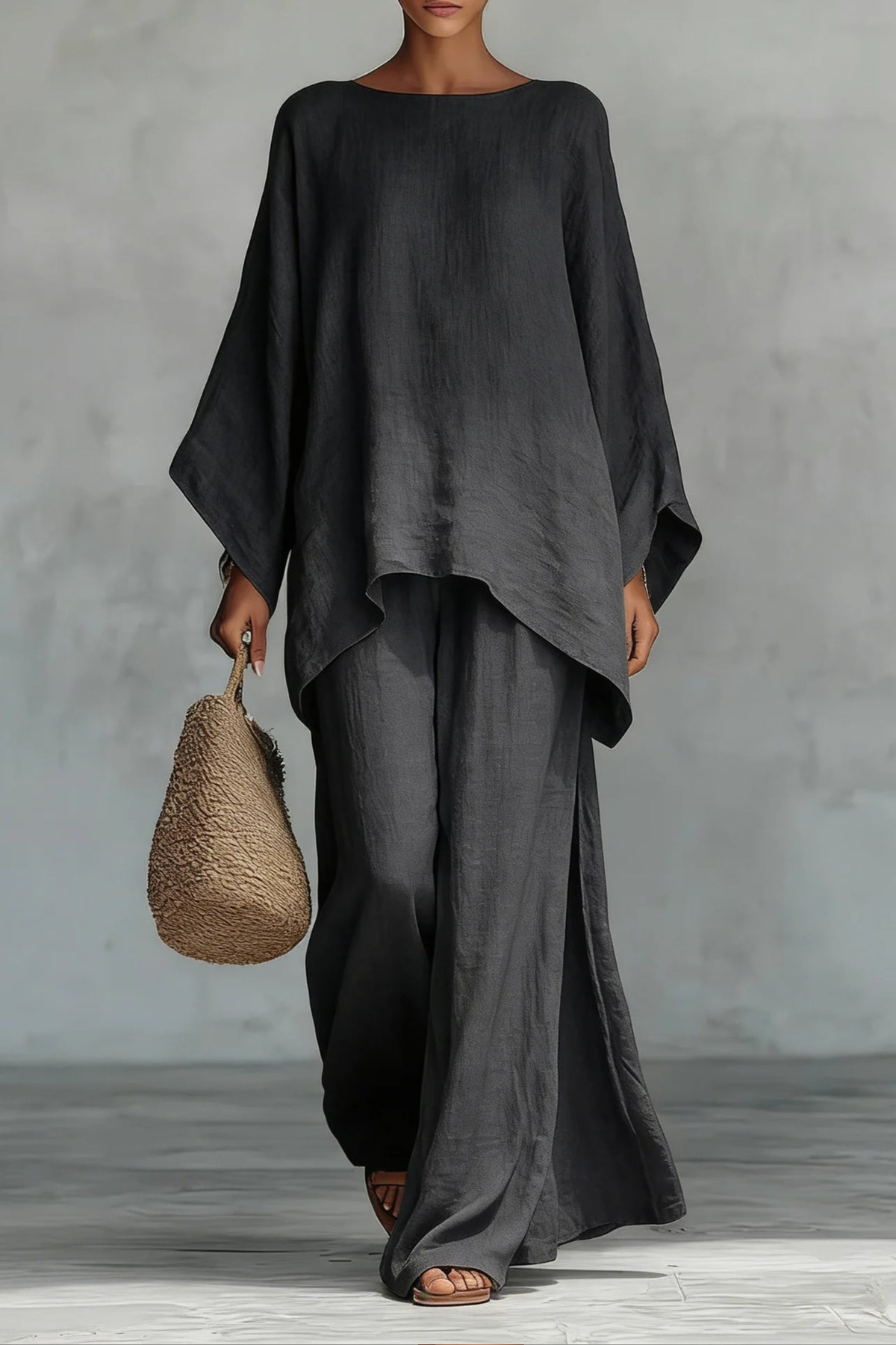 Women's Sleeveless Two Piece Set in Dark Grey