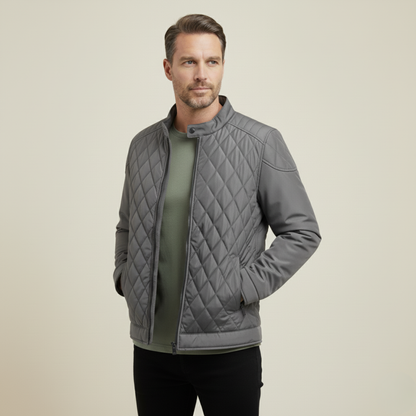 Men's Zip Detail Stand Collar Quilted Jacket in Grey