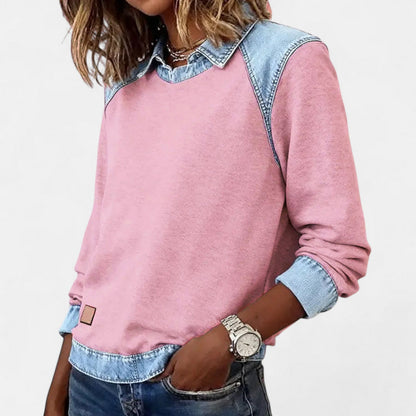 Women's Denim Collar Contrast Trim Sweatshirt view 17