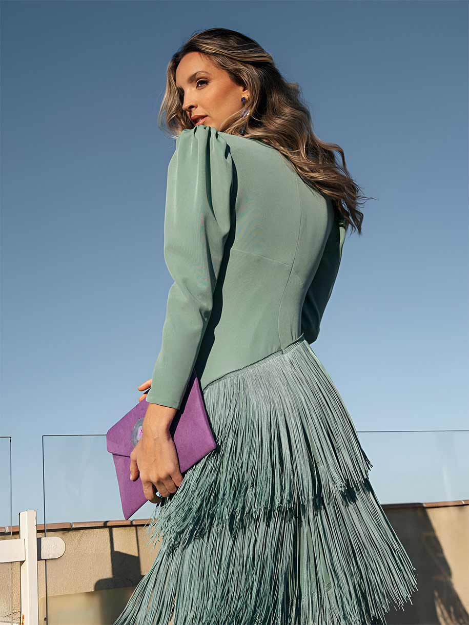 Women's Fringed V Neck Long Sleeve Maxi Dress view 6