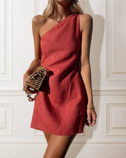 Women's One Shoulder Party Mini Dress in Red