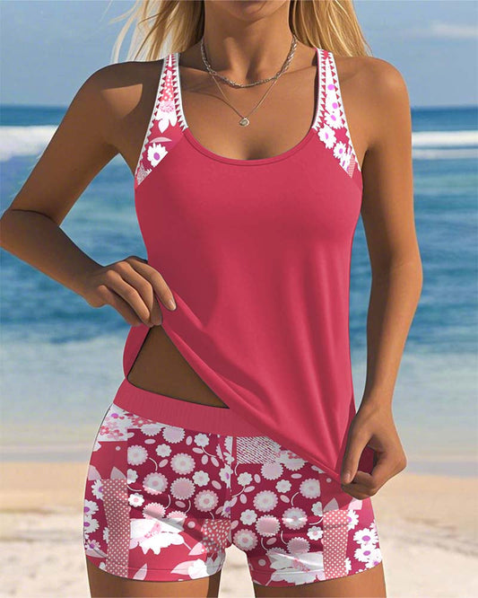 Women's Sleeveless Floral Tankini Set