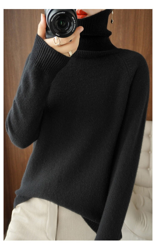 Women's Plain Roll Neck Fine Knit Jumper
