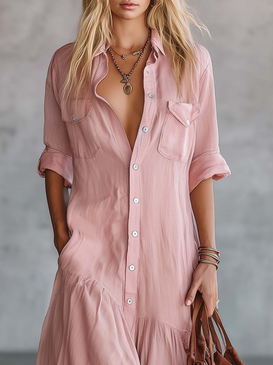 Women's V Neck Short Sleeve Vintage Maxi Dress