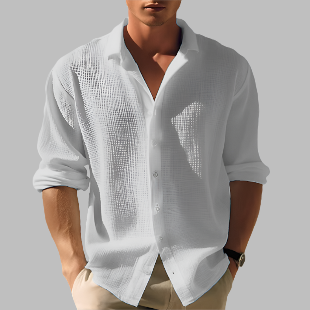 Men's Blue Long Sleeve Casual Shirt in Gray
