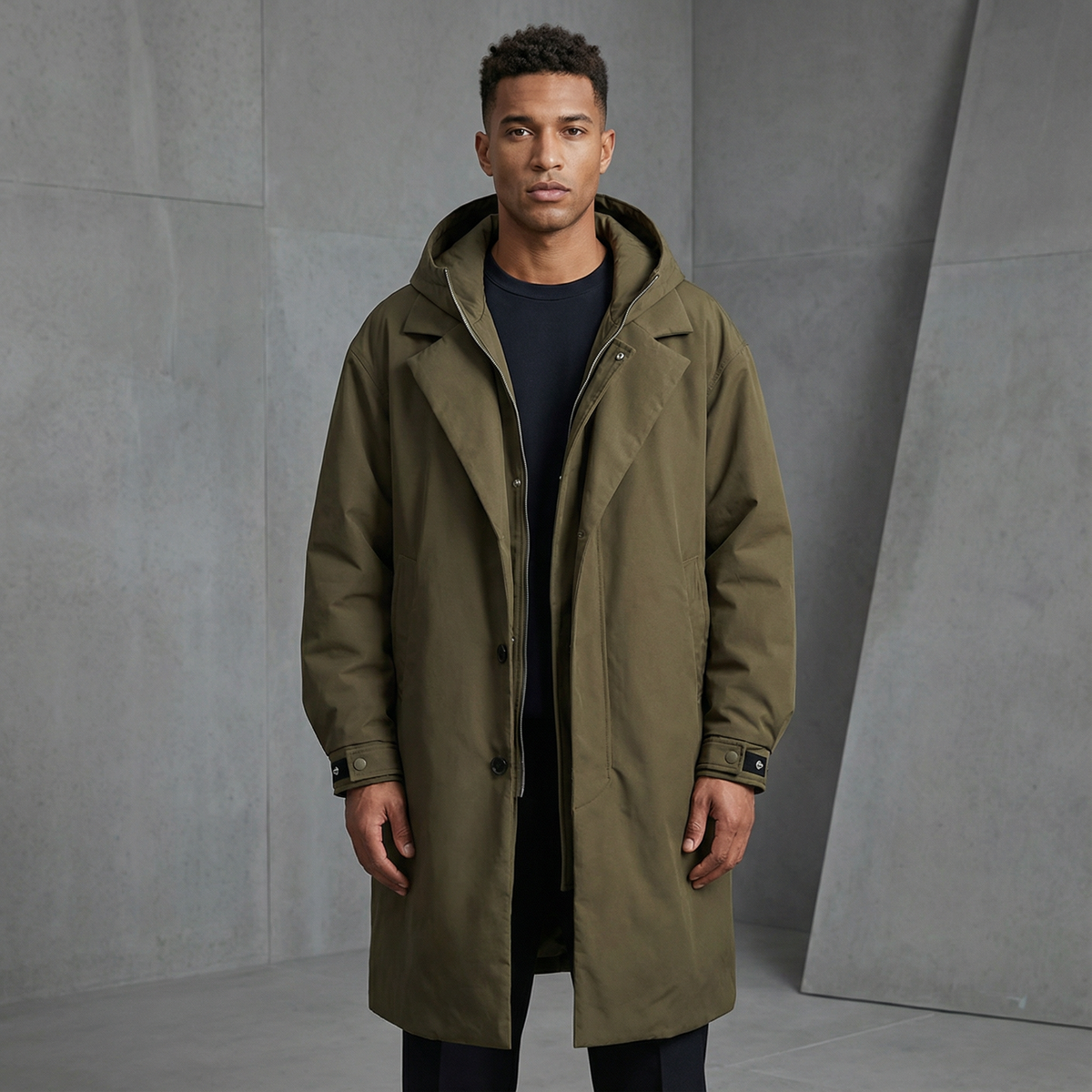 Men's Utility Trench Coat in Dark Green