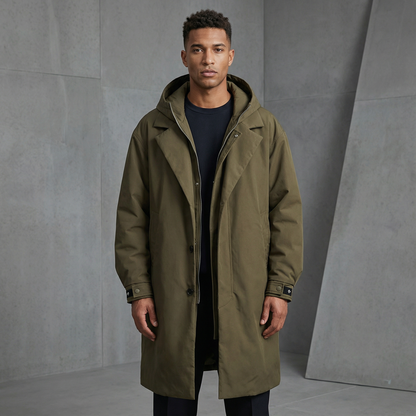 Men's Utility Trench Coat in Dark Green