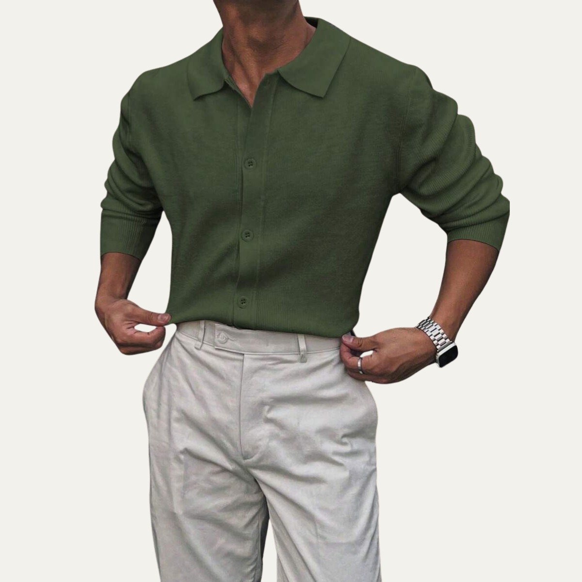 Men's Knitted Long Sleeve Button Front Polo Shirt view 3