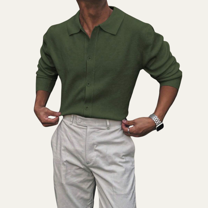 Men's Knitted Long Sleeve Button Front Polo Shirt view 3
