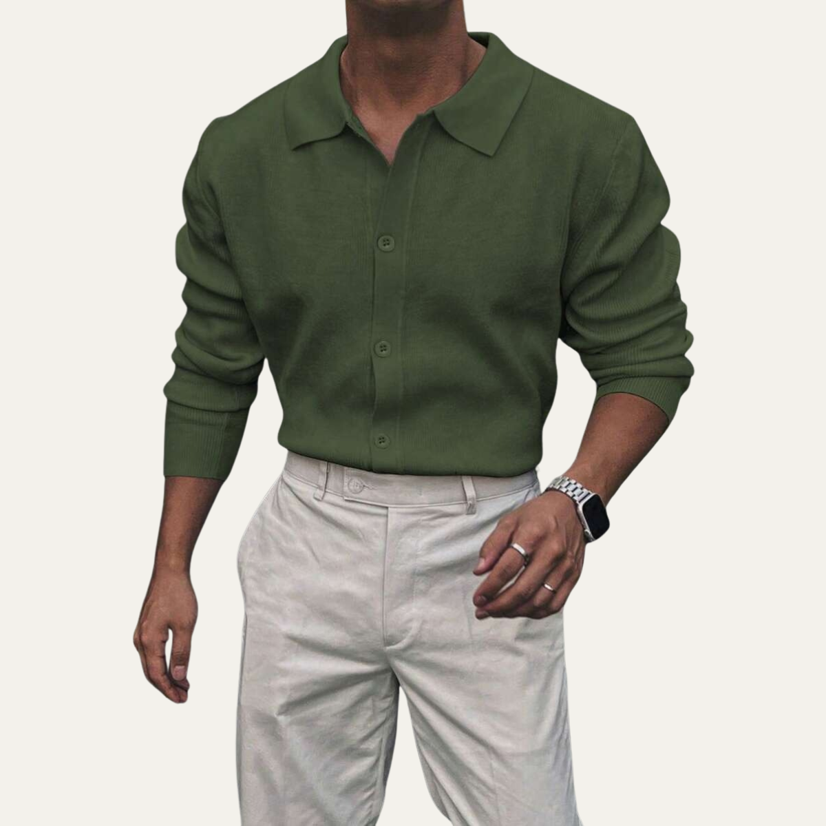 Men's Knitted Long Sleeve Button Front Polo Shirt view 4