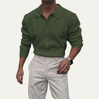 Men's Knitted Long Sleeve Button Front Polo Shirt view 4