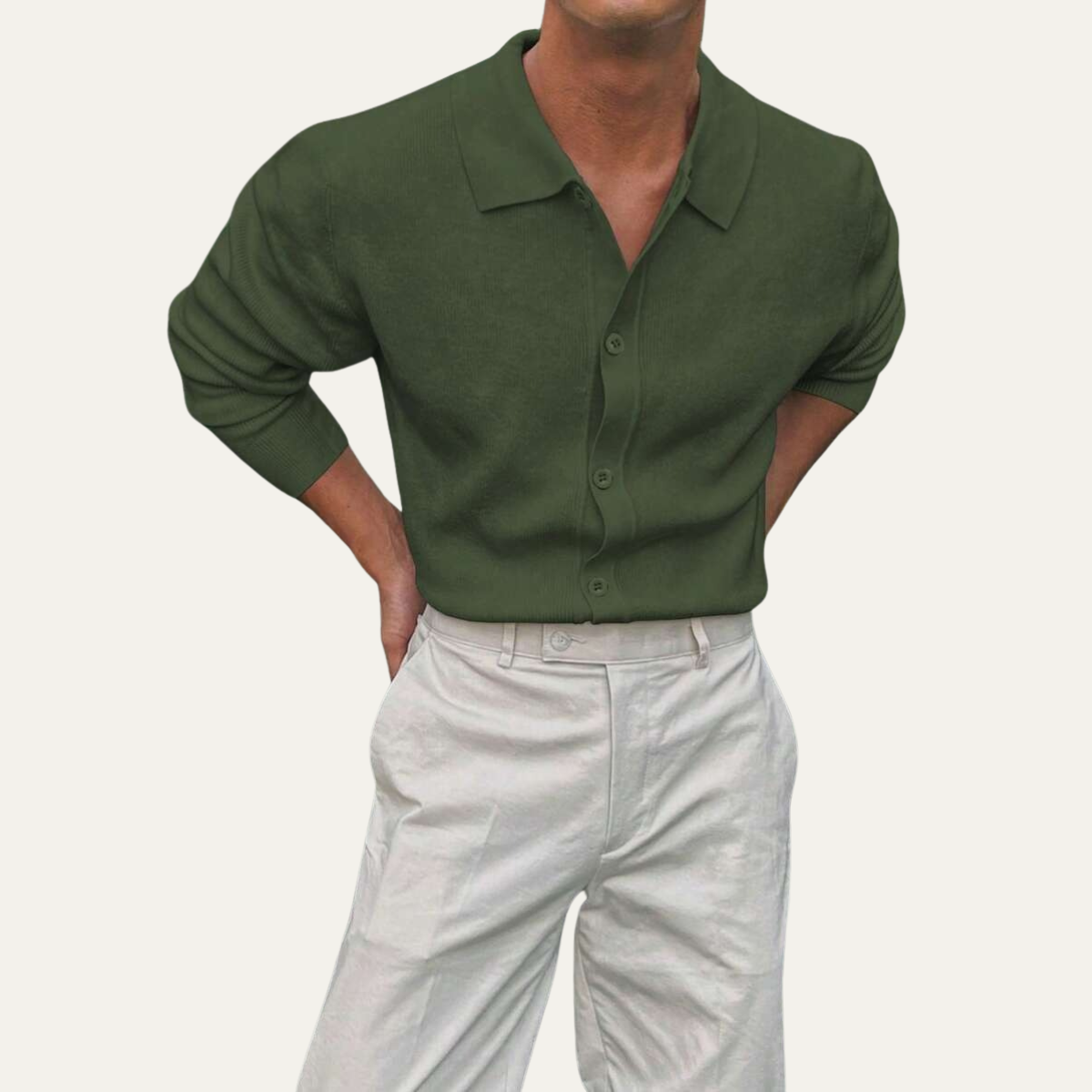 Men's Knitted Long Sleeve Button Front Polo Shirt view 5