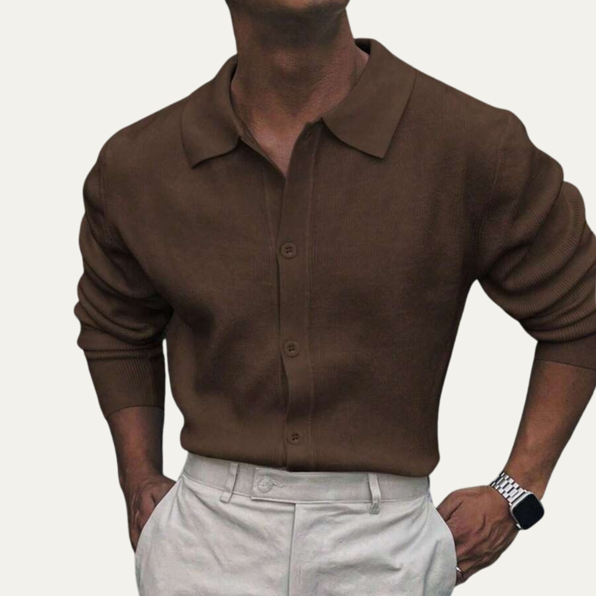 Men's Knitted Long Sleeve Button Front Polo Shirt view 7