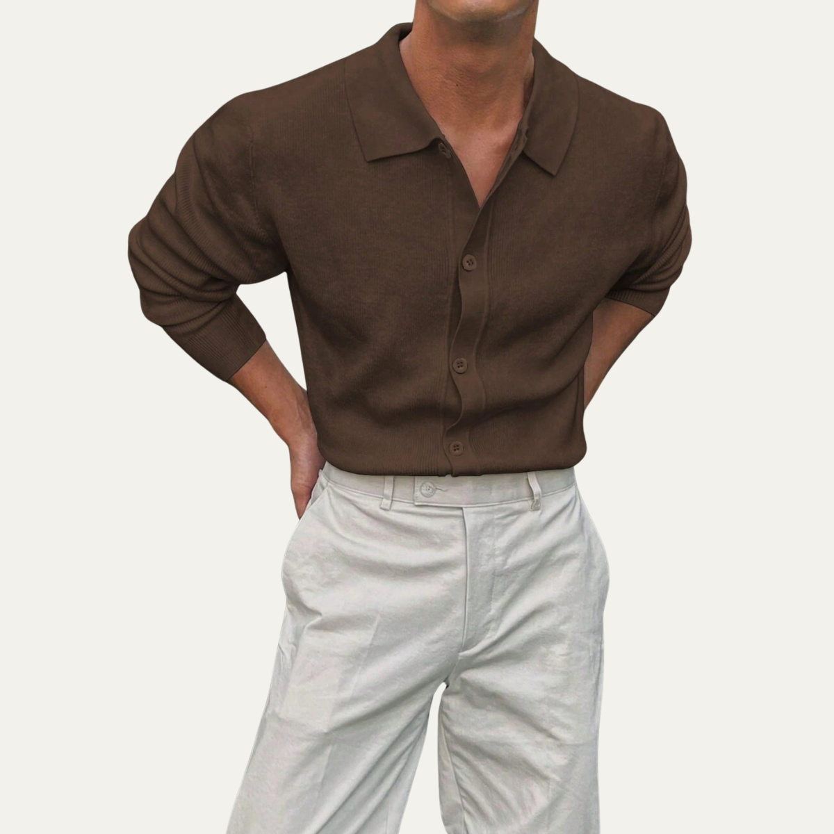Men's Knitted Long Sleeve Button Front Polo Shirt view 9