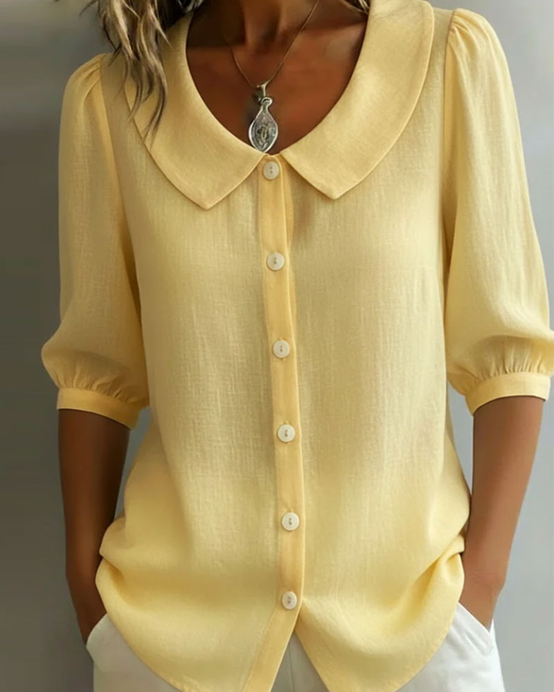 Women's Peter Pan Collar Three Quarter Sleeve Blouse view 2