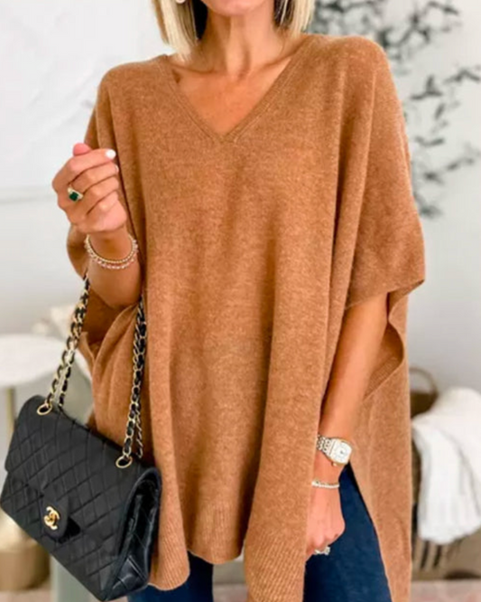 Women's Knitted Oversized V Neck Draped Jumper