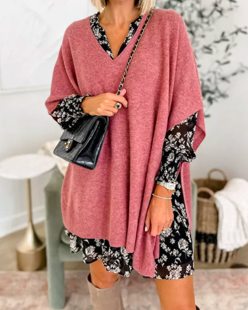 Women's Knitted Oversized V Neck Draped Jumper view 7
