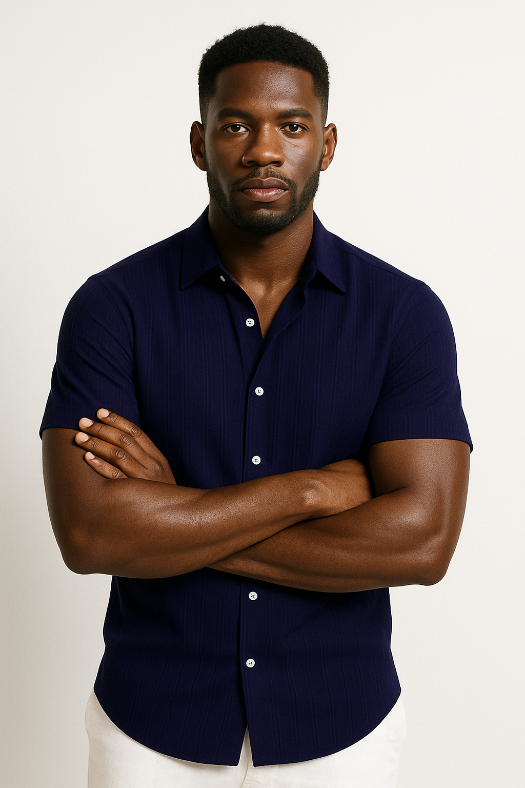 Men's Light Blue Short Sleeve Shirt in Dark Blue