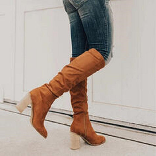 Women's Ruched Block Heel Knee High Boots view 2