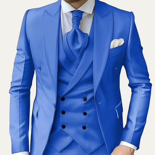 Men's Navy Blue Slim Fit Three Piece Suit in Royal Blue