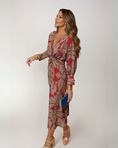 Women's Blue Belted Wedding Guest Dress in Red